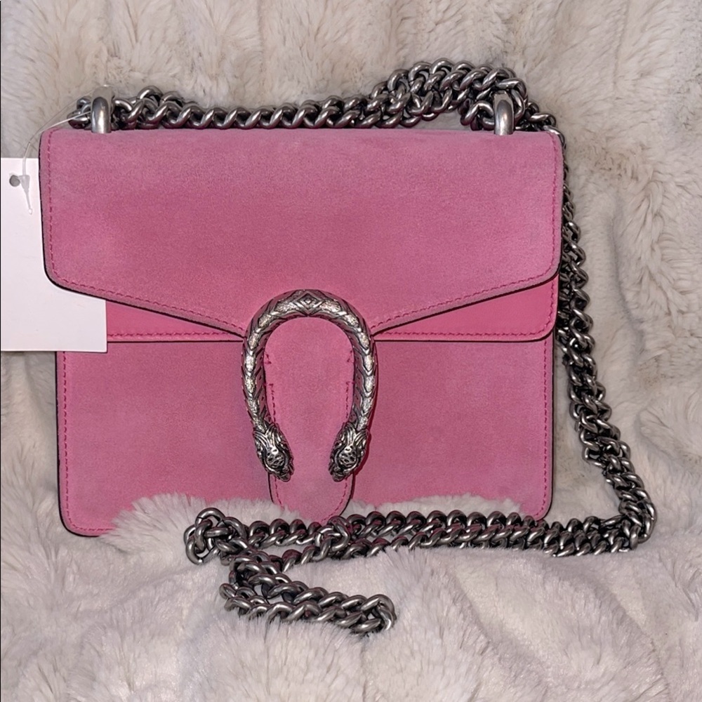 LIKE NEW GUCCI DIONYSUS SMALL SUEDE PINK SHOULDER CROSS BODY SNAKE HEAD CLOSURE